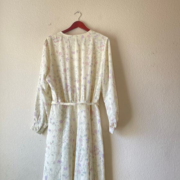 Vintage 80s patchington cream with purple floral print shirt dress‎ midi large - Picture 2 of 8
